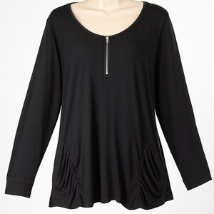 Cable & Gauge‎ Black Blouse Viscose Spandex Long Sleeve Women's L Soft & Drapey